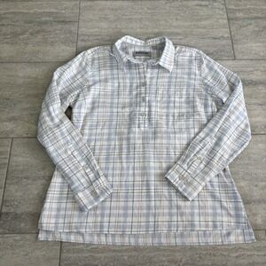 Ridgecut Women's Popover Tunic Shirt L/S Plaid Cotton Gray Pink Blue Size Large